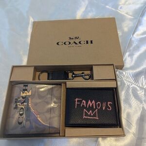 Coach Black and Pink Wallet with Keychain. Basquiat